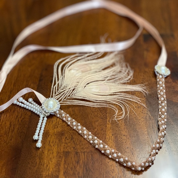 🆕Roaring 20’s flapper pearl pink tie head piece - Picture 3 of 6